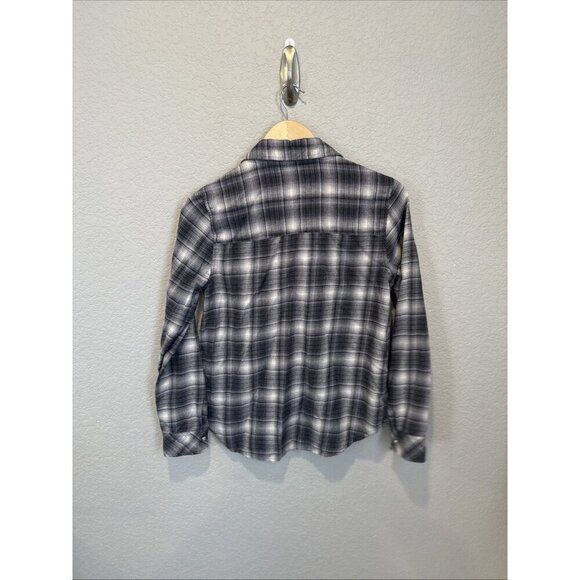 Forever 21 Flannel Button Up Shirt Women's S Long Sleeve Pearl Snap Plaid Gray - Picture 4 of 7